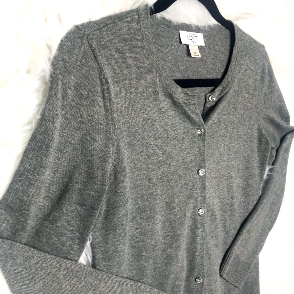 Small Petite LOFT Grey Office Cardigan Bling Buttons